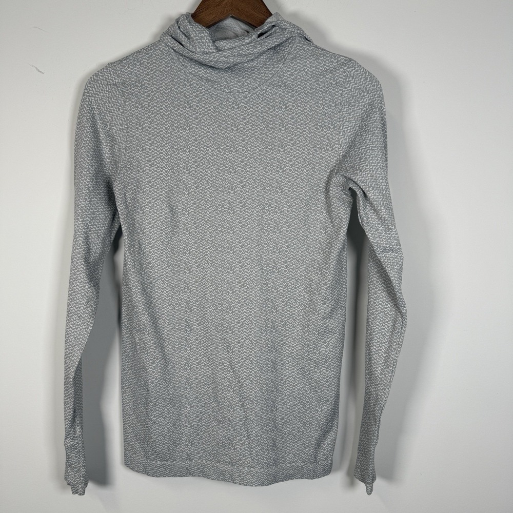 Women's Athelta Long Sleeve Performance Shirt Hooded Stretchy Medium Gray White